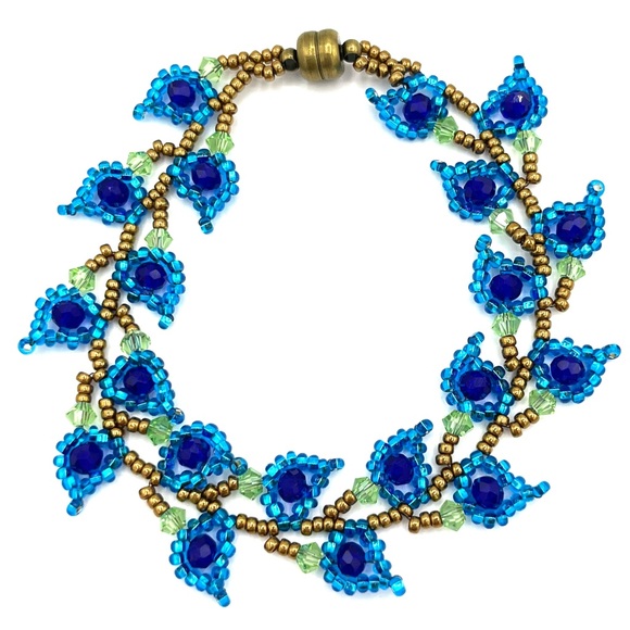 Hand Crafted Jewelry - HAND CRAFTED Blue Leafy Vine Crystal Bracelet